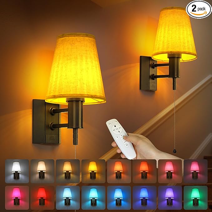 Battery Operated Wall Sconces Set of Two, Wireless Wall Lights with 5200mAh RGB Dimmable Detachable Battery, Rechargeable Wall Sconce with Remote for Home Decor, Easy DIY Installation - Bloomnest