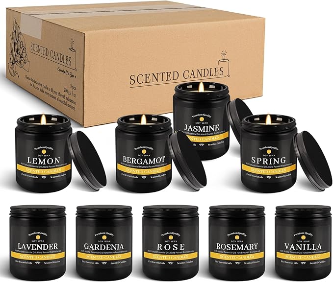 9Psc Scented Candles Set | Men Candle Set,7oz Gifts for Men Aromatherapy, Soy Candle(Black) - Bloomnest