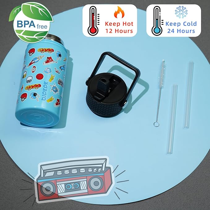 BJPKPK Insulated Water Bottle with Straw Lid, 15 oz Stainless Steel Metal Water Bottles, Reusable Leak Proof BPA Free Water Bottles, Cups, Thermo, Playground - Bloomnest