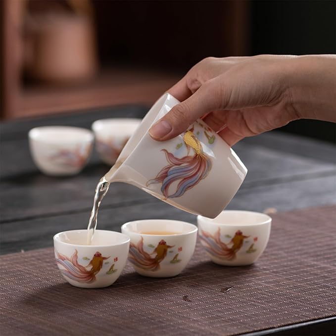 ICHAG Chinese Tea Set, Gongfu Tea Sets for Adults, China Gaiwan Teaset, 14-Piece Yangzhi Jade (茶具) Porcelain Set with Tea Pet, Portable Travel Teaset for Home, Outdoor, Office Gifts (White) - Bloomnest