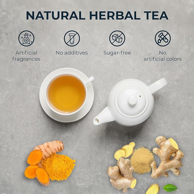 Turmeric Ginger Tea Bags - 55 Count (+5 Tea Bags) Bamboo Tong Included - 5.11 oz, Re-Steep Herbal Blend, No Sugar, No Additives, Body Warm, Health &Support - Bloomnest