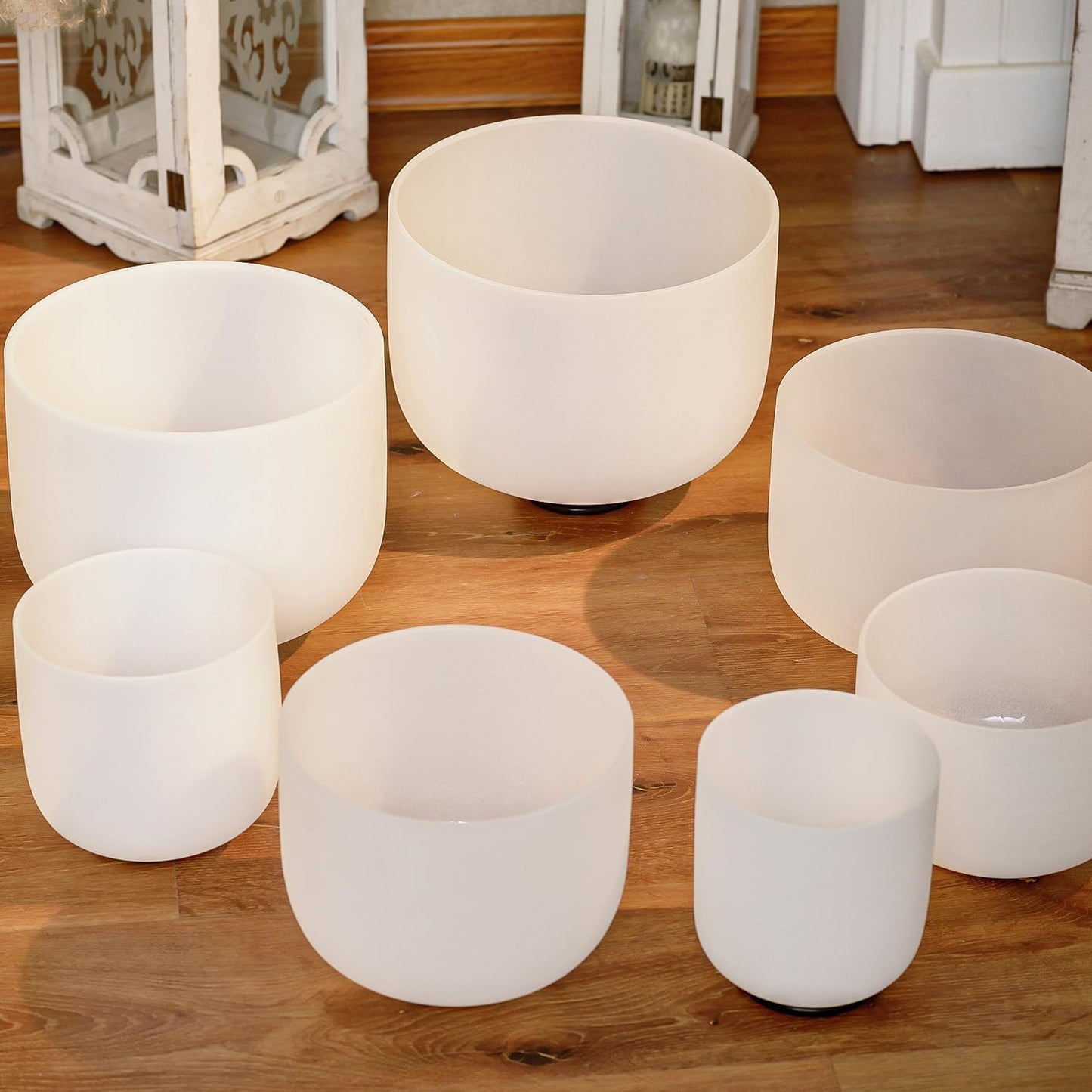 Hye-eun Crystal Singing Bowl Set of 7,Frosted Quartz Chakra Sound Bowls Meditation Set with 2 Pcs Carrying Cases for Yoga Sound Healing