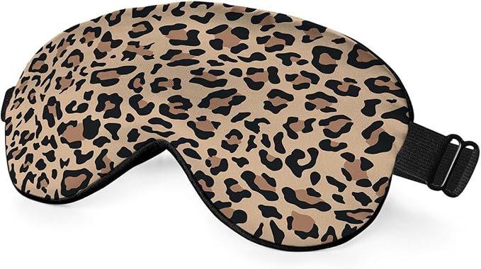 Leopard Print Sleep Mask Eye Mask Animal Skin Brown Sleep Mask Light Blocking Adjustable Smooth Soft Eye Masks for Women Deep Rest Travel - Bloomnest