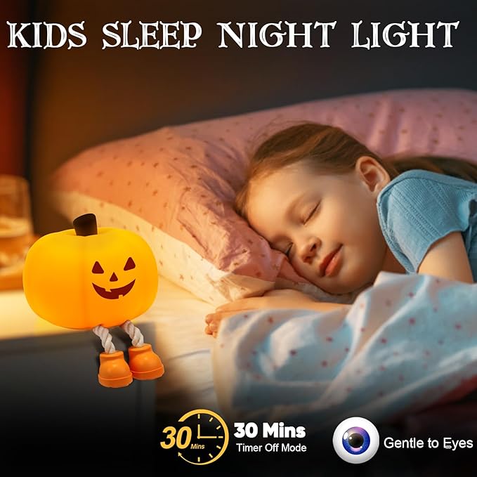 Pumpkin Night Light for Kids Cute Jack O Lantern Halloween Decor Nightlight for Baby Nursery Toddler Squishy Pumpkin Lights Cordless Rechargeable Dimmable Silicone Bedside Lamp Halloween Gifts - Bloomnest