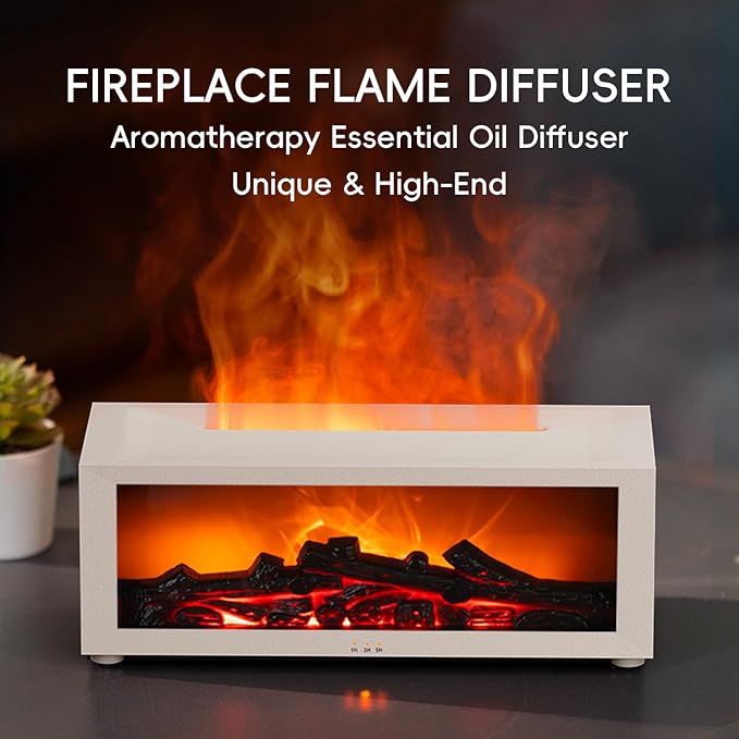 Essential Oil Diffuser, 7 Colors Fireplace Fire Flame Aromatherapy Diffuser, 150ml Ultrasonic Humidifier, Scent Aroma Diffuser with Remote Control & Timer for Home,Bedroom,Office,Yoga (White) - Bloomnest