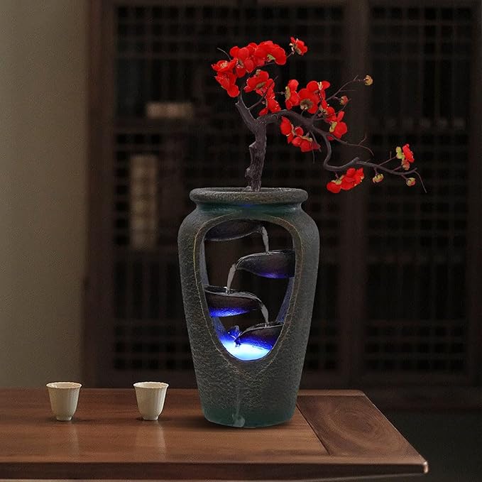 20Inch Tabletop Decorative Flower Vase Style Bonsai Waterfall Fountain Humidifier with LED Lights and Atomizer, Desktop Water Fountains for Any Dining Room, Living Room, Bedroom, Cafe Or Office - Bloomnest
