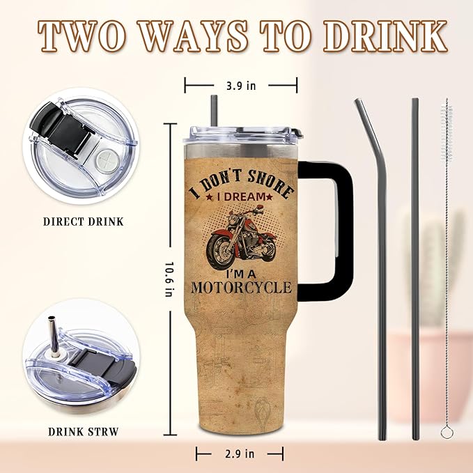 DUUV Motorcycle Gifts for Men, Christmas Thanksgiving Birthday Gifts for Motorcycle Lovers Dad Brother Husband, Motorcycles Riders Men Gift Vacuum Insulated Tumbler 40 Oz With Handle and Straw, 1PCS - Bloomnest