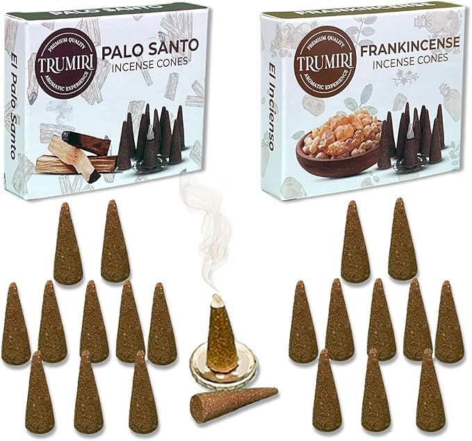TRUMIRI Incense Cones - Combo Pack of 20 Cone Incense - 10 Frankincense + 10 Palo Santo - Insence Cones - Incense Cones Scented - Cone Incense Scents - Insense Cones - Incent Cone TRUMIRI