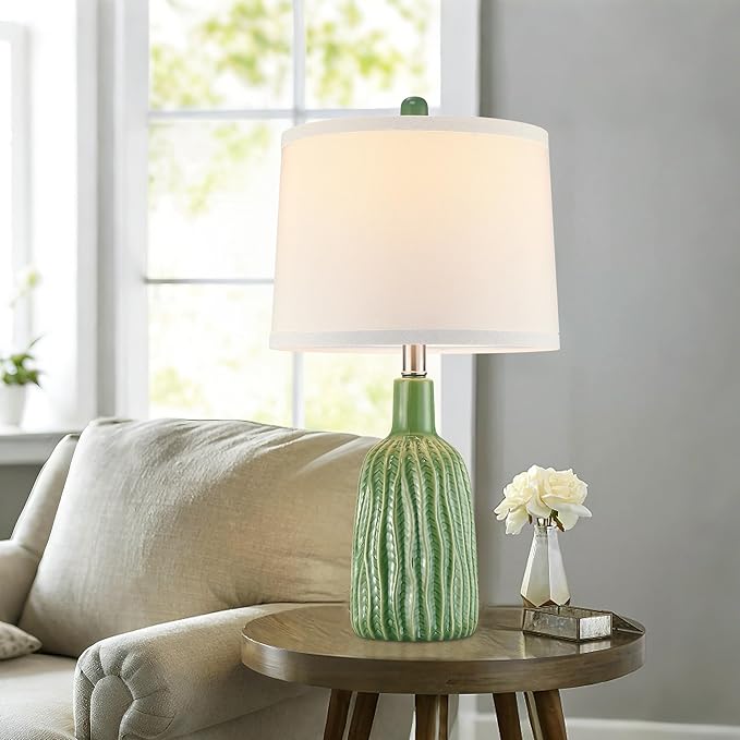 GRUENLICH Ceramic Table Lamp Set of 2 for Nightstand, 22.5" Modern Green Bedside Lamp with 3 Adjustable Color Temperature, Bedroom Lamp for Living Room Desk End Table Office (2 LED Bulbs Included) - Bloomnest
