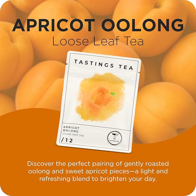 Tastings Tea Apricot Oolong Loose Leaf, 2.55 oz | Smooth & Juicy Blend from Fujian Province China | Medium Caffeine | Naturally Sweet & Elevating | Small Batch & Sustainably Sourced | Resealable Pouch - Bloomnest