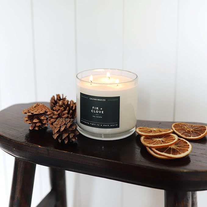 Calyan Wax Co. Fir & Clove 3 Wick Scented Candle - 43 Hour Burn - Luxury 3 Wick Soy Candles - Non Toxic Soy Wax Candles - Long Lasting Large Glass Jar Candle for Home - 14.9oz - Bloomnest
