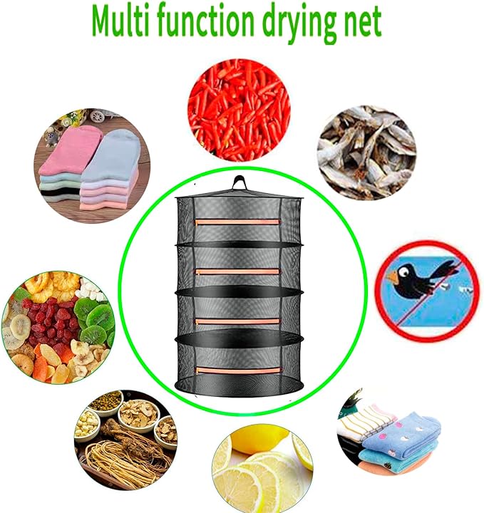 2ft 4 Layer Mesh Hanging Herb Drying Rack Dry Net Plant Drying Rack Net with Orange Zippers Can Dry Plants, Herbal，hanging dryer Hanging Mesh （ Band Garden Scissors） - Bloomnest