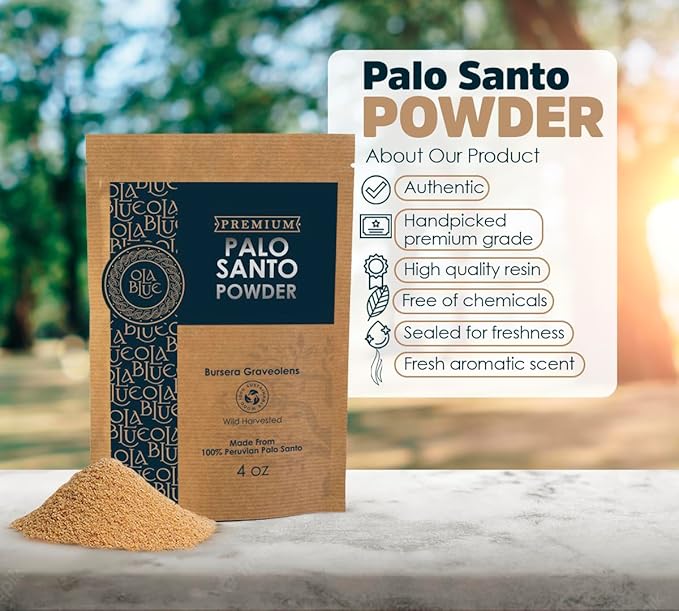 Palo Santo Powder 4oz Natural and Sustainable from Peru Incense Powder for Smudging, Energy Cleansing, Meditation - sustainably Harvested Aromatic Resin Organic Incense OLABLUE