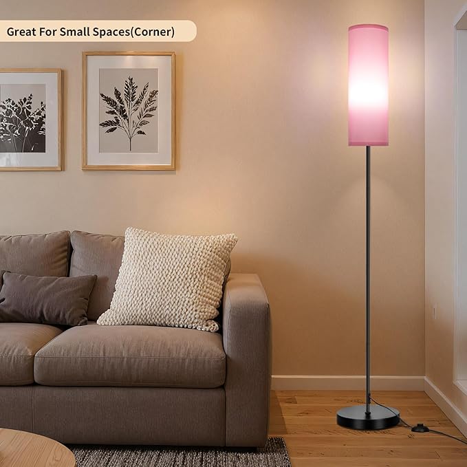 FRIDEKO HOME Floor Lamp with Pink Shade, Simple Design with Foot Pedal Switch, Small Tall Lamps for Living Room Bedroom Office, Corner Floor Stand Light with Black Pole Lamp (No Bulb/No Remote) - Bloomnest