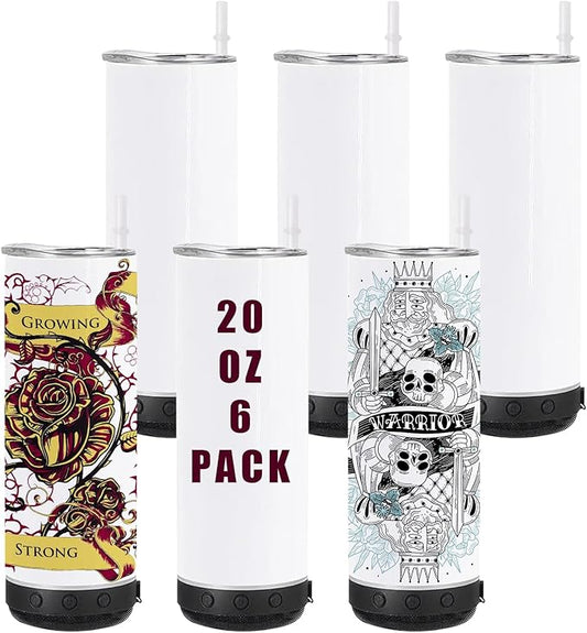 6 Pack 20 OZ Sublimation Blank Tumblers Bulk Stainless Steels Double Vacuum Bluetooth Speaker Music Insulated Tumbler with Lid and Straw Heat Transfer Cup Black - Bloomnest