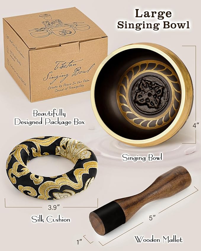 Tibetan Singing Bowls – Hand-Hammered in Nepal, Authentic Meditation Sound Bowls for Yoga, Chakra Healing, Mindfulness & Spiritual Self-Care Gifts for Women