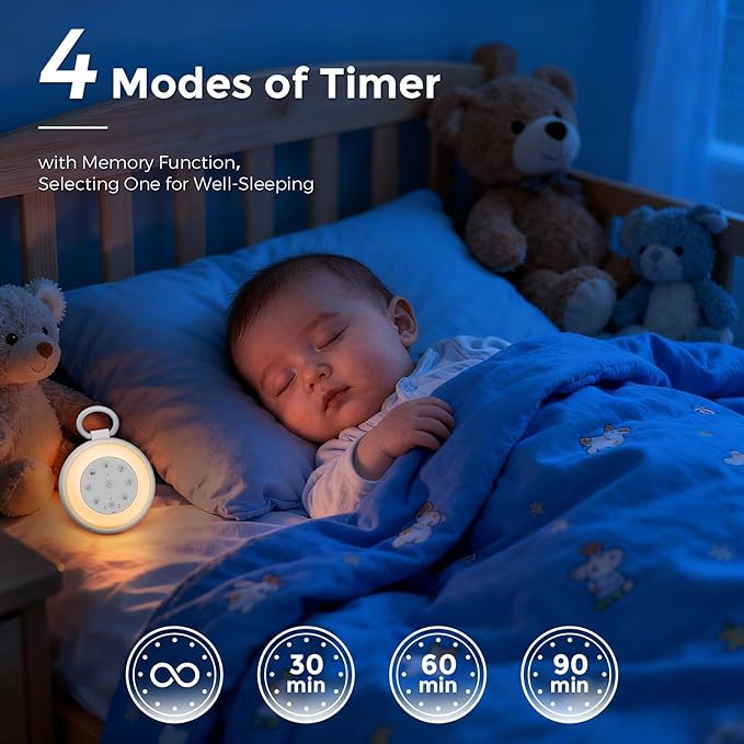 Sizi Sleep Sound Machine for Baby, Portable White Noise Sound Machine with Night Light, 3min Voice Record, 24 Soothing Noise Sounds Therapy, 3 Auto-Off Timer with Memory Fuction, Baby Shower Gifts - Bloomnest