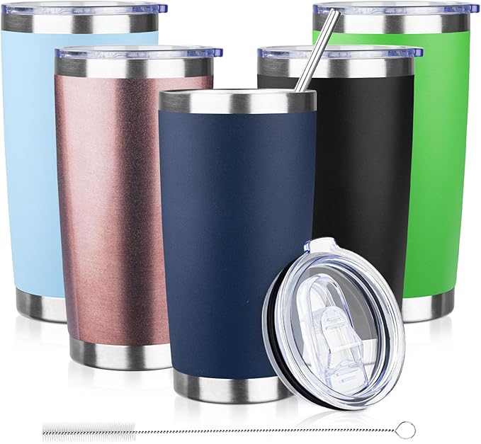 20oz Tumbler with Lid and Straw Double Wall Powder Coated Vacuum Insulated Coffee Tumbler Stainless Steel Insulated Travel Coffee Mug Spill-Proof Thermal Cup for Hot and Cold Beverage,Navy Blue - Bloomnest
