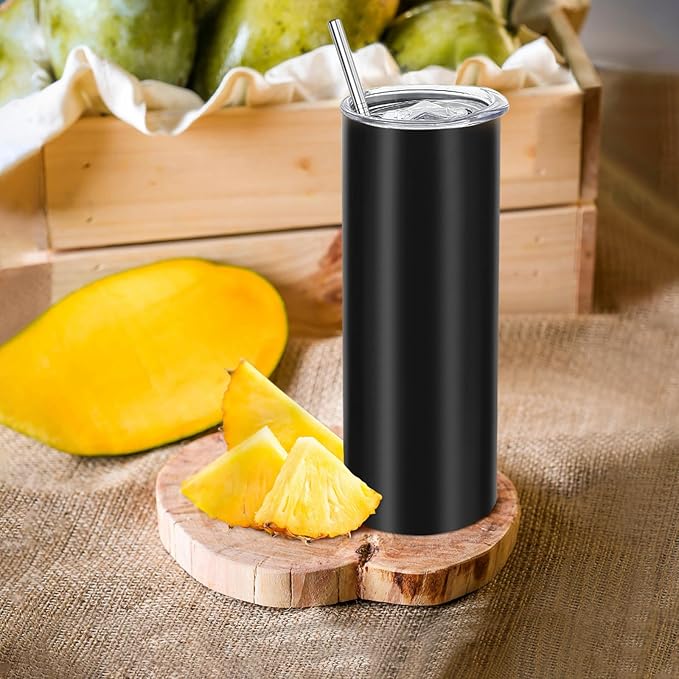YOUKE OLA 10 Pack Stainless Steel Skinny Tumblers 30oz Bulk Straight Double Wall Insulated Tumbler with Lid and Straw for Travel, DIY Gift, Black - Bloomnest