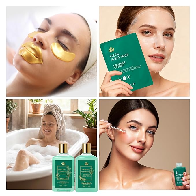 25 Pcs Valentines Day Gifts for Women, Eucalyptus Bath & Body Gift Set, Hydrating Skin Care Set, Spa & Self Care Gift, Cosmetic Bag, Necklace, Christmas, Birthday, Mother's Day - Bloomnest