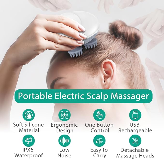 ORIA Electric Scalp Massager, Pet Massager for Dogs and Cats, Waterproof Head Massager with 4 Removable Massage Heads, 96 Nodes, for Stress Relief, Full Body Relaxation, Promote Bonding Oria