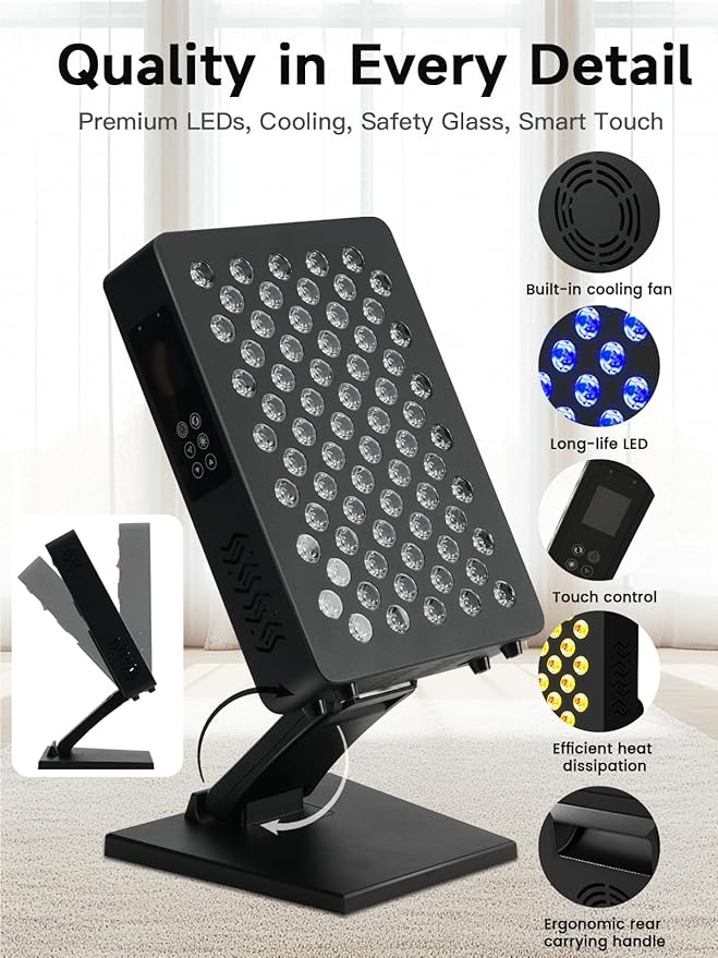 Blue/Yellow Light Therapy – 460/590nm Wavelengths Full Body Blue Yellow Light Therapy Device, Touch Control & HD Display, 70 LEDs Ideal for Body, Face, Improve, 350W Black Bloomnest
