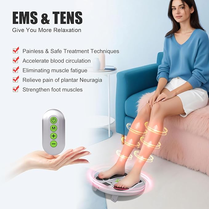 FDA Cleared - EMS Foot Massager for Neuropathy & Pain Relief, PMS/TENS Foot Leg Stimulator for Circulation & Muscle Relaxation, Electric Feet Massager for Neuropathy, Gifts for Family Dad Mun Elder - Bloomnest