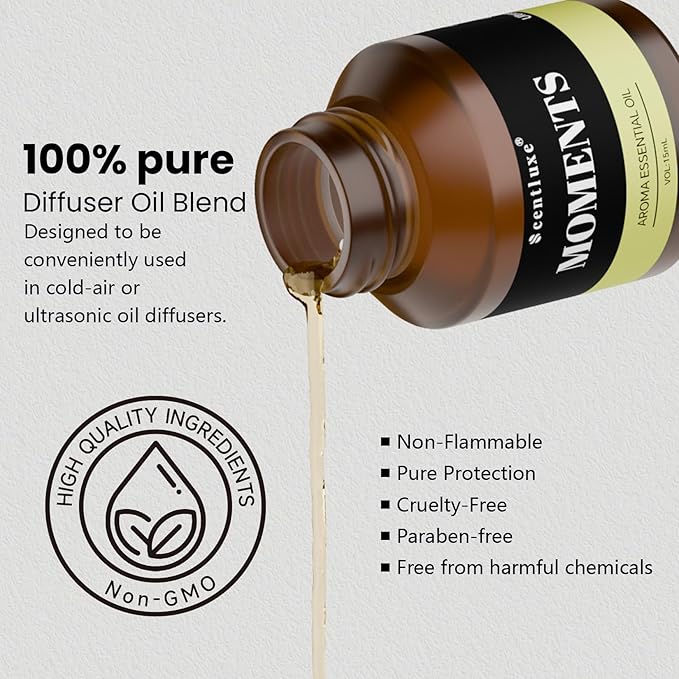 Aroma Diffuser Oil - Moments - Inspired by Hotel Scent for Home Premium Fragrance Oil for Ultrasonic and Waterless Diffusers and Crafting - 15 mL, Glass Bottle with Dropper - Bloomnest