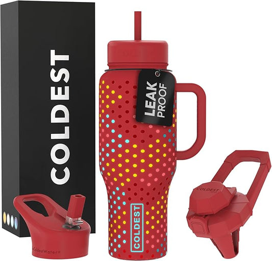 Coldest Tumbler with Handle and Straw - 100% Leak Proof Insulated Tumbler with Lid and Straw (3 Lids) - Stainless Steel Tumblers for Women & Men - Cup Holder Friendly Base, 36 oz (Ember Glowie) - Bloomnest