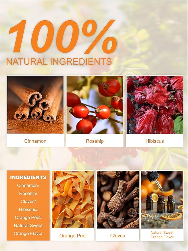 TeeLux Orange Spice Tea, Blended Rosehips with Cinnamon & Hibiscus, Refreshing & Soothing Taste, Caffeine Free, 50 Count - Bloomnest