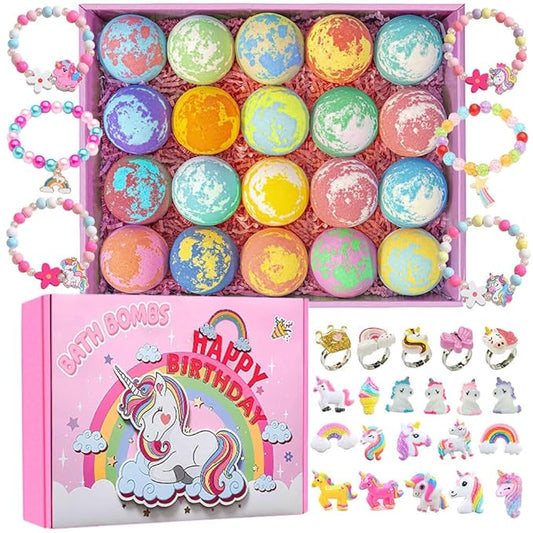 Kims Cosiart Unicorn Bath Bombs for Girls & Kids, 20 Pack Gift Set with Handmade Bath Bombs for Girls, Surprise Inside, Birthday & Christmas Gifts, Pink - Bloomnest