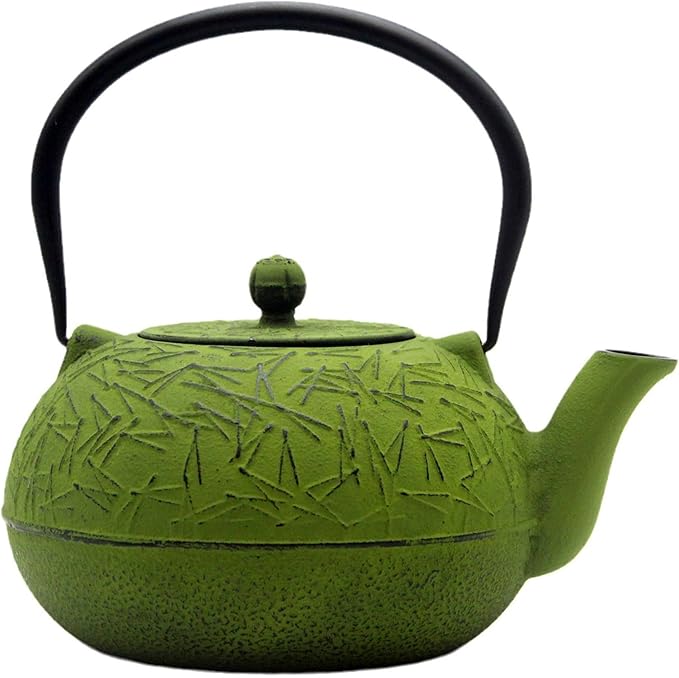 YJX 60.9oz Large Cast Iron Teapot, Big Tea Kettle for Stovetop Safe, Green Cast Iron Kettle Teapot with Stainless Steel Infuser for Loose Tea and Tea Bags(1800ml) - Bloomnest