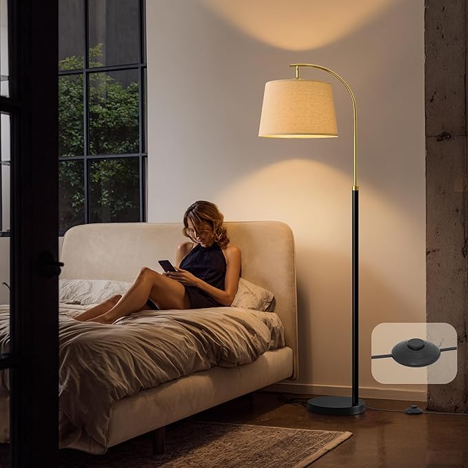 62.5" Floor Lamps for Living Room with Foot Switch Arc Tall Standing Lamp for Bedroom Mid Century Modern Corner Gold Black Floor Lamps for Office Nursery Industrial Reading Light Room Lamp - Bloomnest