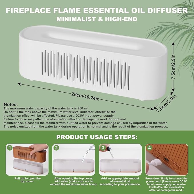Volcano Humidifier Flame Fire Diffuser: 260ml Super Quiet Essential Oil Diffuser 7 Colors Changed Flame Light Spray Aromatherapy Humidifier 2/4/6H Timer Auto Shut Off for Bedroom,Gift (White) MINGPINHUIUSFeatured