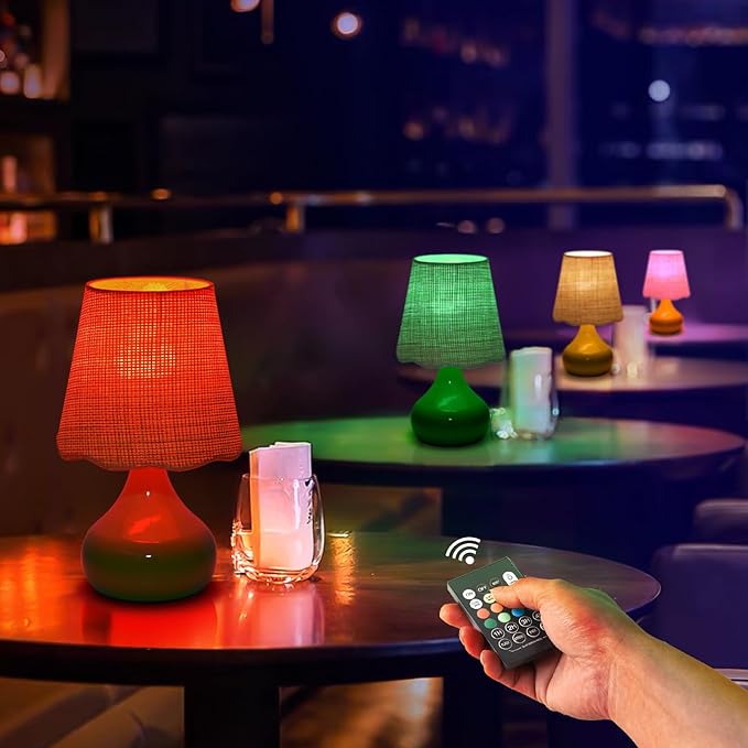 Cordless Table Lamp Rechargeable, Green Mini Cute Table Lamp for Nightstand, Battery Operated Small Table Lamp for Small Spaces for Kitchen Counter, Bookshelf, Bedside, Bedroom, Living Room - Bloomnest