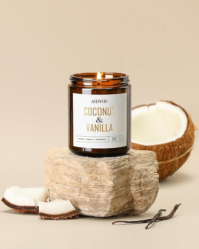 AOOVOO Coconut Vanilla Candles - 18 oz Scented Candles, Aromatherapy Candle, Soy Candle for Home Scented - Bloomnest
