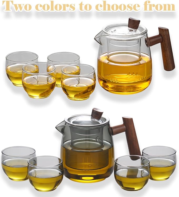Tea Set with Teapot Traditional Travel Japanese/Chinese Gongfu Glass Tea Cut Sets of 4 for Adults,Women Gift,Tea Parties (Glass, Black) - Bloomnest