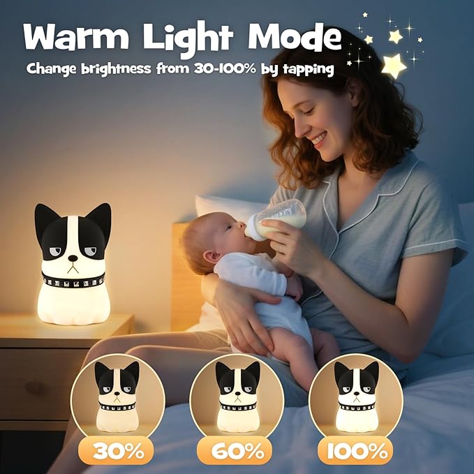Squishy Puppy Night Light with RGB Mode 3 Brightness Adjustable Nursery Breastfeeding Nightlight Cute Novelty French Bulldog Animal Lamp Rechargeable Silicone Touch Bedside Lamp for Bedroom Dorm Decor - Bloomnest