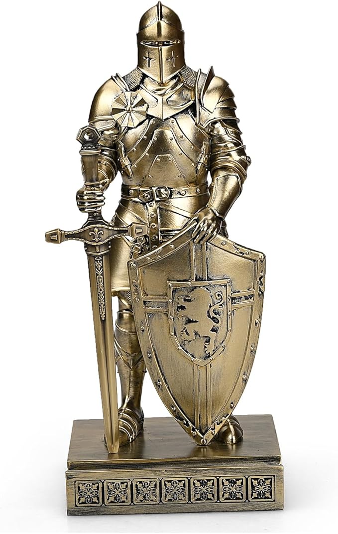 King's Guard Ornament Knight Statue for Desk, Desktop Accessories Pen Holder Pen Stand Paperweight for Office and Home (Bronze)