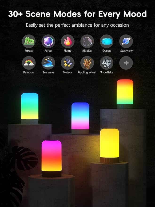 RGBICWW Smart Table Lamp, Touch Bedside Table Lamp with App Control, LED Desk Lamp with Music Sync, 30+ Scenes & 16M Colors, Color Changing Lamp for Bedroom Living Room Dimmable Night Light, White - Bloomnest