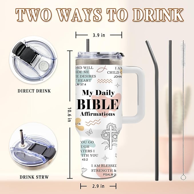 DUUV Christian Gifts for Women, Positive Christian Daily Affirmation 40 Oz Tumbler, Inspirational Religious Gifts for Mom Wife Sister, Faith Jesus God Bible Verse Gift for Christmas Thanksgiving, 1PCS - Bloomnest