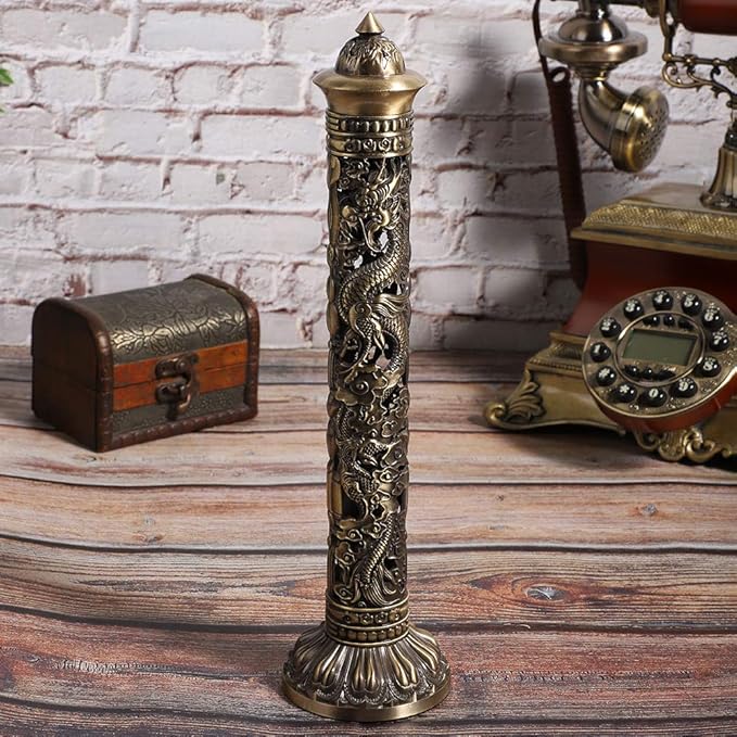 Ejoyous Incense, Brass Dragon Incense Holder, Vertical Incense, Bronze Tone Dragon Phoenix Relief Craft Ornaments for Meditation Room Tea Room, Office Decoration - Bloomnest