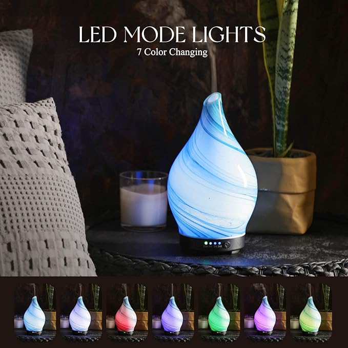 Porseme 150ml Essential Oil Diffuser Glass Color Changing Aroma Air Diffusers Aromatherapy Ultrasonic Cool Mist Humidifier 6 Running Hours Waterless Auto-Off for Sleeping Yoga Office Spa (Blue Ink) - Bloomnest
