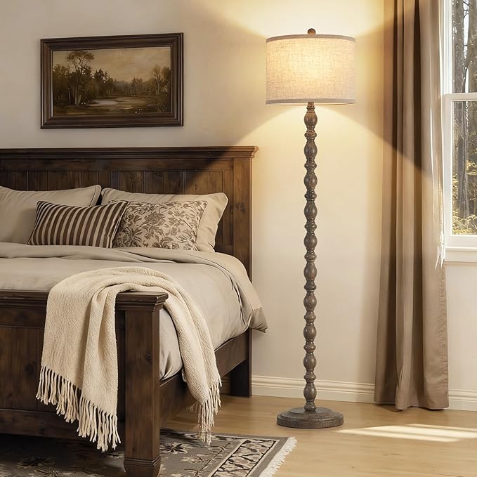 Luvkczc 62" Floor Lamp,3-Color Temperature Farmhouse Standing Lamp, Retro Rustic Tall Floor Lamps with Rotary Switch, Resin Standing Lamp for for Living Room,Bedroom,House, Office(Grayish Brown) - Bloomnest