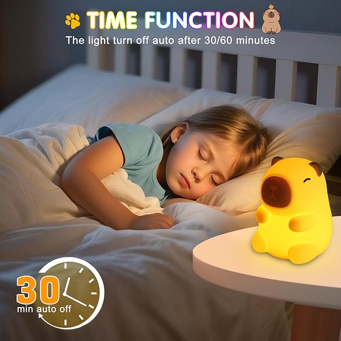 Night Light for Kids, 7 Color Changing BPA-Free Silicone Lamp with Touch Control, Eye Protection, Rechargeable Battery, Soft & Safe Nursery Lamp for Boys & Girls (Turtle Backpack Capybara) - Bloomnest