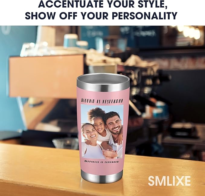 Personalized Custom Tumbler Print in USA 96 Pcs 20oz Stainless Steel Coffee Cup with Lid & Straw Double Wall Insulated Tumbler with Colorful Text Logo Photo - Bloomnest