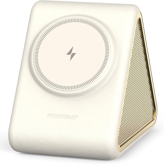 Housbay Sound Machine with Magnetic Wireless Charger for iPhone, 2-in-1 Design for Clutter-Free Nightstand, Dual-Speaker Stereo Sound for Sleeping - Cream - Bloomnest