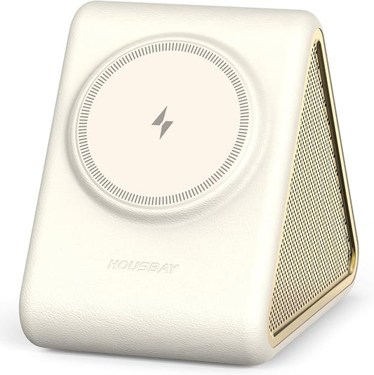 Housbay Sound Machine with Magnetic Wireless Charger for iPhone, 2-in-1 Design for Clutter-Free Nightstand, Dual-Speaker Stereo Sound for Sleeping - Cream - Bloomnest