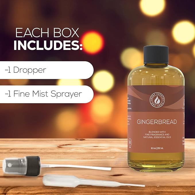 Aroma Country Gingerbread Diffuser Oil - Luxury Essential Oils for Diffuser Refill & Air Freshener Room Spray - Long-Lasting & Natural Home Fragrance, Gingerbread Scented Oil (8.5 Fl. oz) AromaCountry