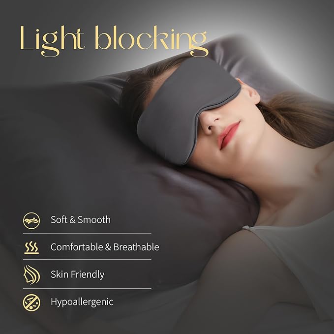 ZIMASILK Adjustable 100% 22 Momme Mulberry Silk Sleep Mask for Sleeping, Filled with Premium Mulberry Silk, Softest & Breathable Eye Sleeping Mask (Blackish Grey) - Bloomnest